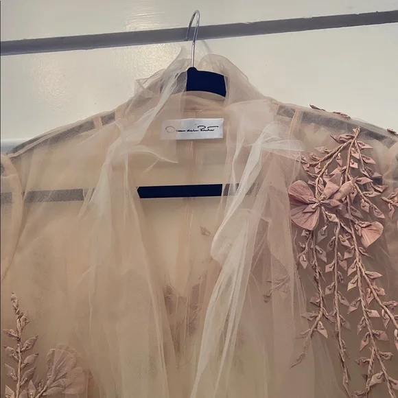 Oscar de la Renta tulle nude Floral embroidered jacket - Picture 5 of 8